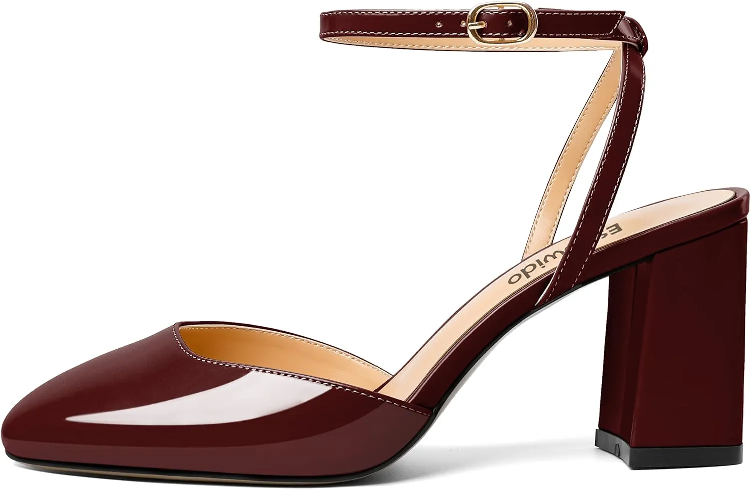 Esvowido Women's Slingback Chunky Heel Block High Heel Pumps Square Toe Adjustable Ankle Strap Sandals Wedding Party Elegant Dress Shoes