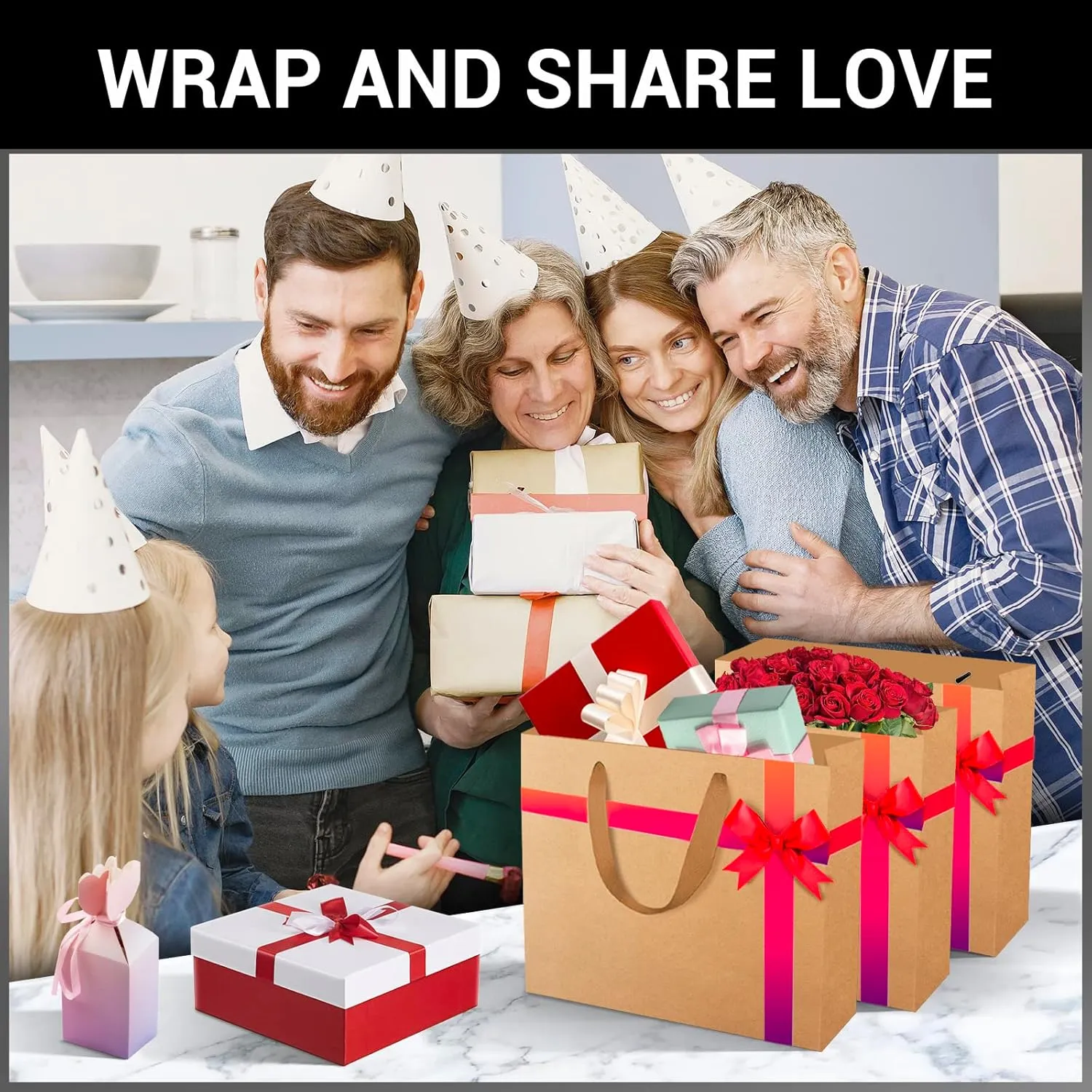 EUSOAR Kraft Shopping Paper Bags, 50pcs 10.6" x 3.1" x 8.3" Brown Gift Bags With Handles for Party, Retail, Merchandise, Wedding