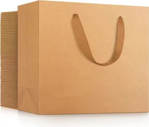 EUSOAR Kraft Shopping Paper Bags, 50pcs 10.6" x 3.1" x 8.3" Brown Gift Bags With Handles for Party, Retail, Merchandise, Wedding