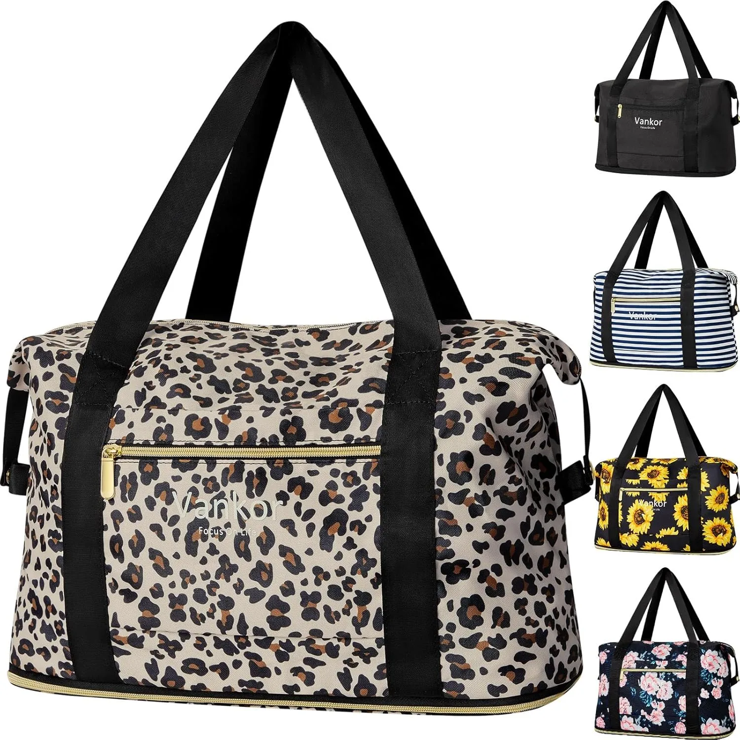 Expandable Travel Duffle Bag for Travel, Foldable Carry on Tote Bag Weekender Overnight Hosptital Bag for Men Women Lightweight Luggage Maternity Bag Leopard Print