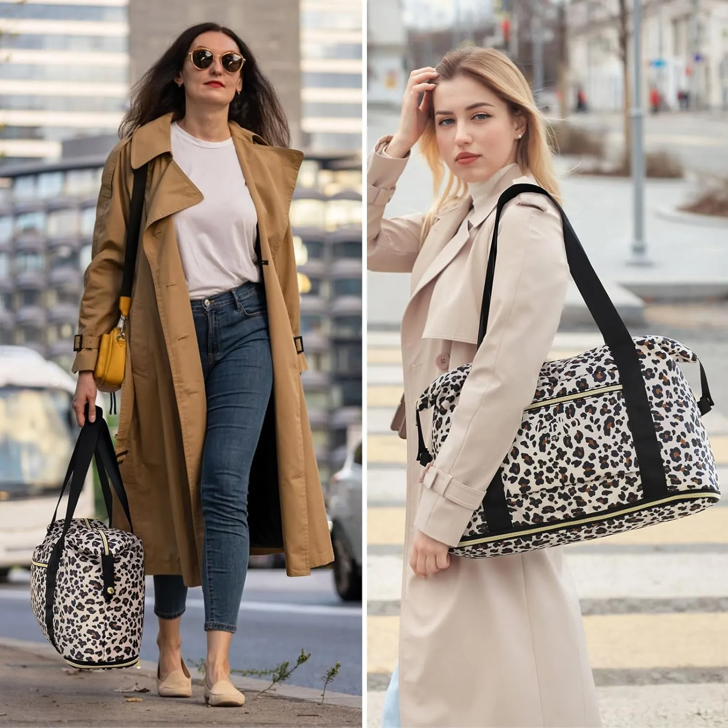 Expandable Travel Duffle Bag for Travel, Foldable Carry on Tote Bag Weekender Overnight Hosptital Bag for Men Women Lightweight Luggage Maternity Bag Leopard Print