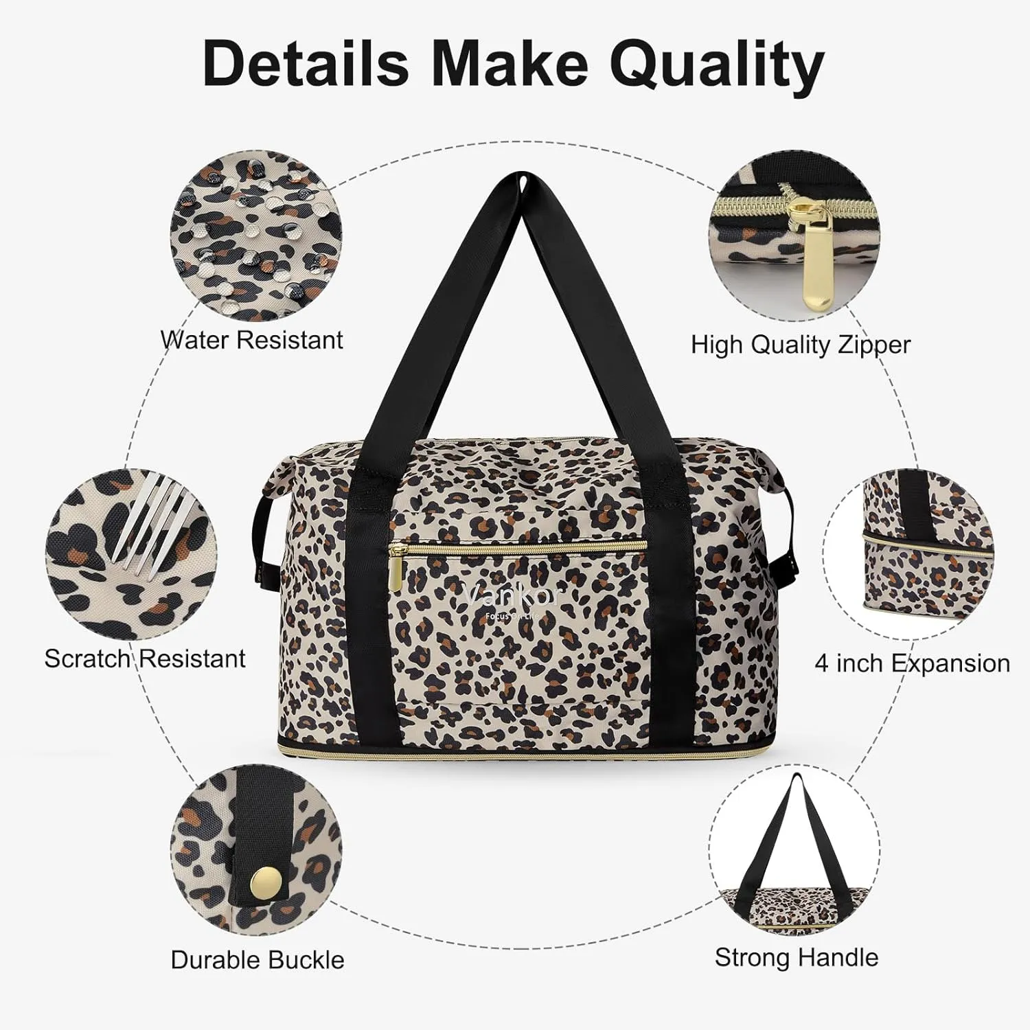 Expandable Travel Duffle Bag for Travel, Foldable Carry on Tote Bag Weekender Overnight Hosptital Bag for Men Women Lightweight Luggage Maternity Bag Leopard Print