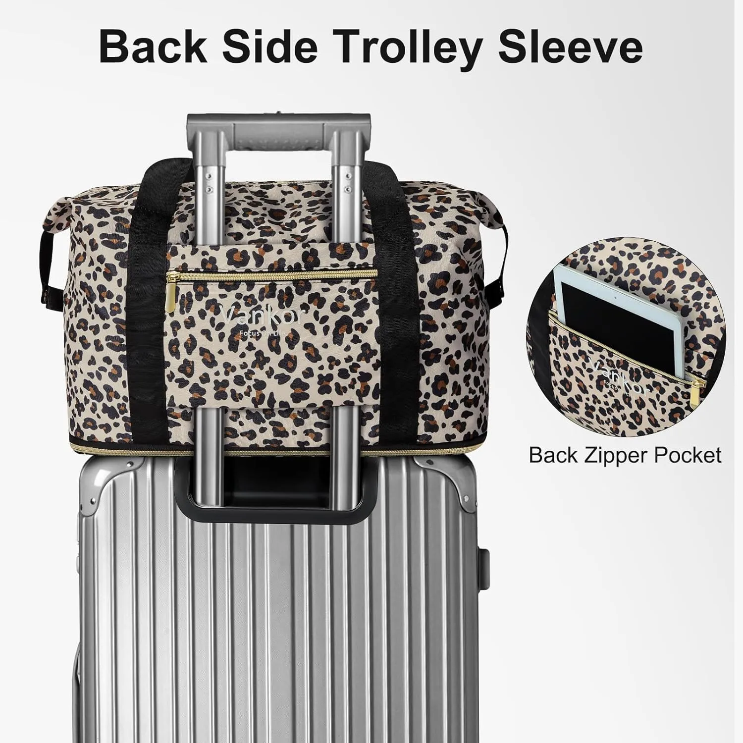 Expandable Travel Duffle Bag for Travel, Foldable Carry on Tote Bag Weekender Overnight Hosptital Bag for Men Women Lightweight Luggage Maternity Bag Leopard Print
