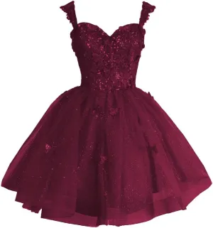 Fanciest Off Shoulder Glitter Tulle Homecoming Dresses for Teens 3D Butterfly Short Prom Dress Sequin Quinceanera Dresses