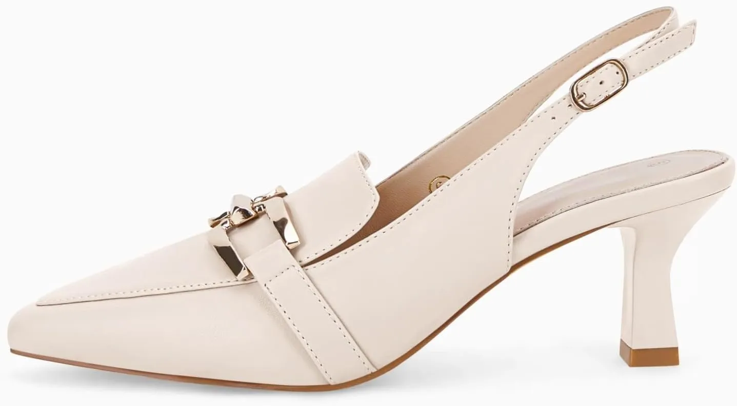 Fashare Womens Kitten Heels Slingback Closed Pointed Toe Dress Shoes Metal Chain Buckle Elegant Pumps