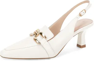 Fashare Womens Kitten Heels Slingback Closed Pointed Toe Dress Shoes Metal Chain Buckle Elegant Pumps