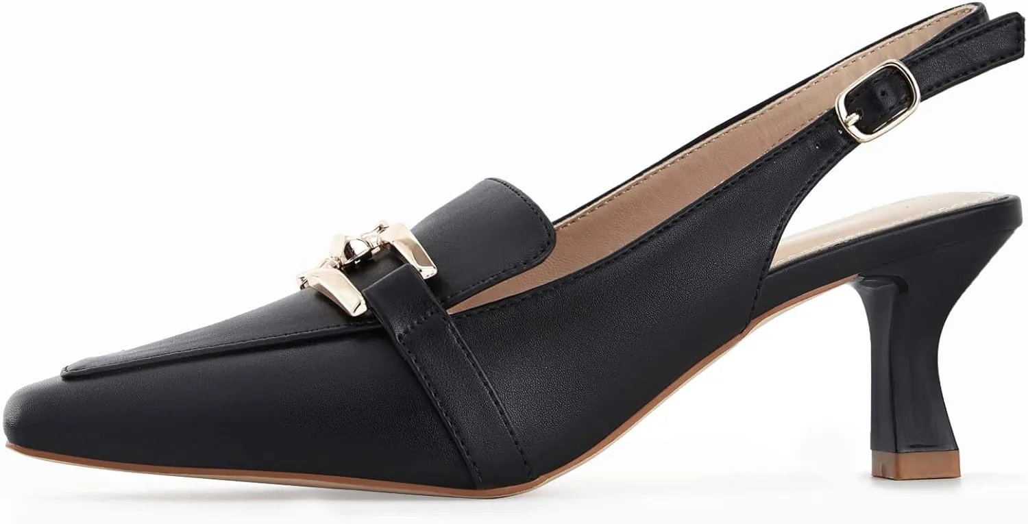 Fashare Womens Kitten Heels Slingback Closed Pointed Toe Dress Shoes Metal Chain Buckle Elegant Pumps