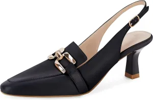 Fashare Womens Kitten Heels Slingback Closed Pointed Toe Dress Shoes Metal Chain Buckle Elegant Pumps
