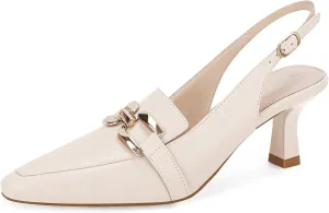 Fashare Womens Kitten Heels Slingback Closed Pointed Toe Dress Shoes Metal Chain Buckle Elegant Pumps