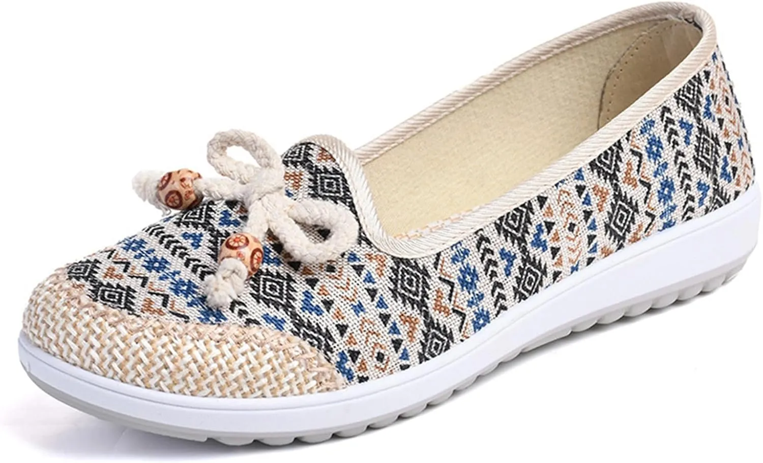 Fashion Women's Linen Shoes with Bowknot, Sweet Slip On Flat Heel Casual Footwear, Soft Breathable Flat Shoes