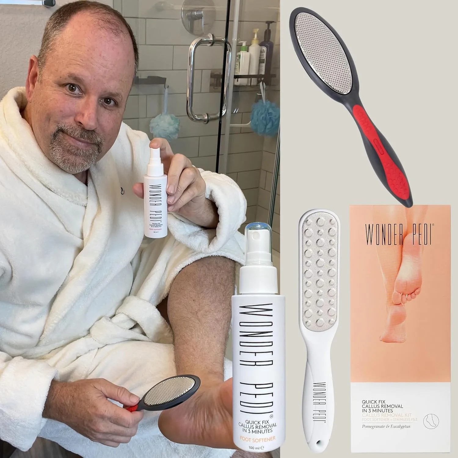 Feet Callus Remover - Instant Exfoliating Peel Foot Spray - Cracked Heels Softener and Double Sided Metal Foot File - Stainless Steel Feet Callus Remover Made in Germany