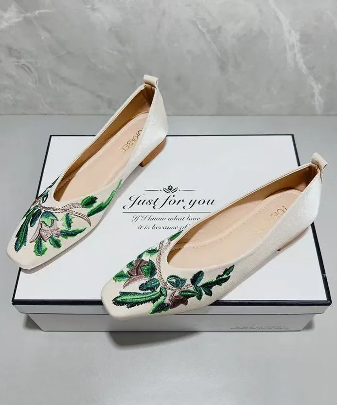 Feet Green Light Shoes Embroidered Splicing Comfortable Flat