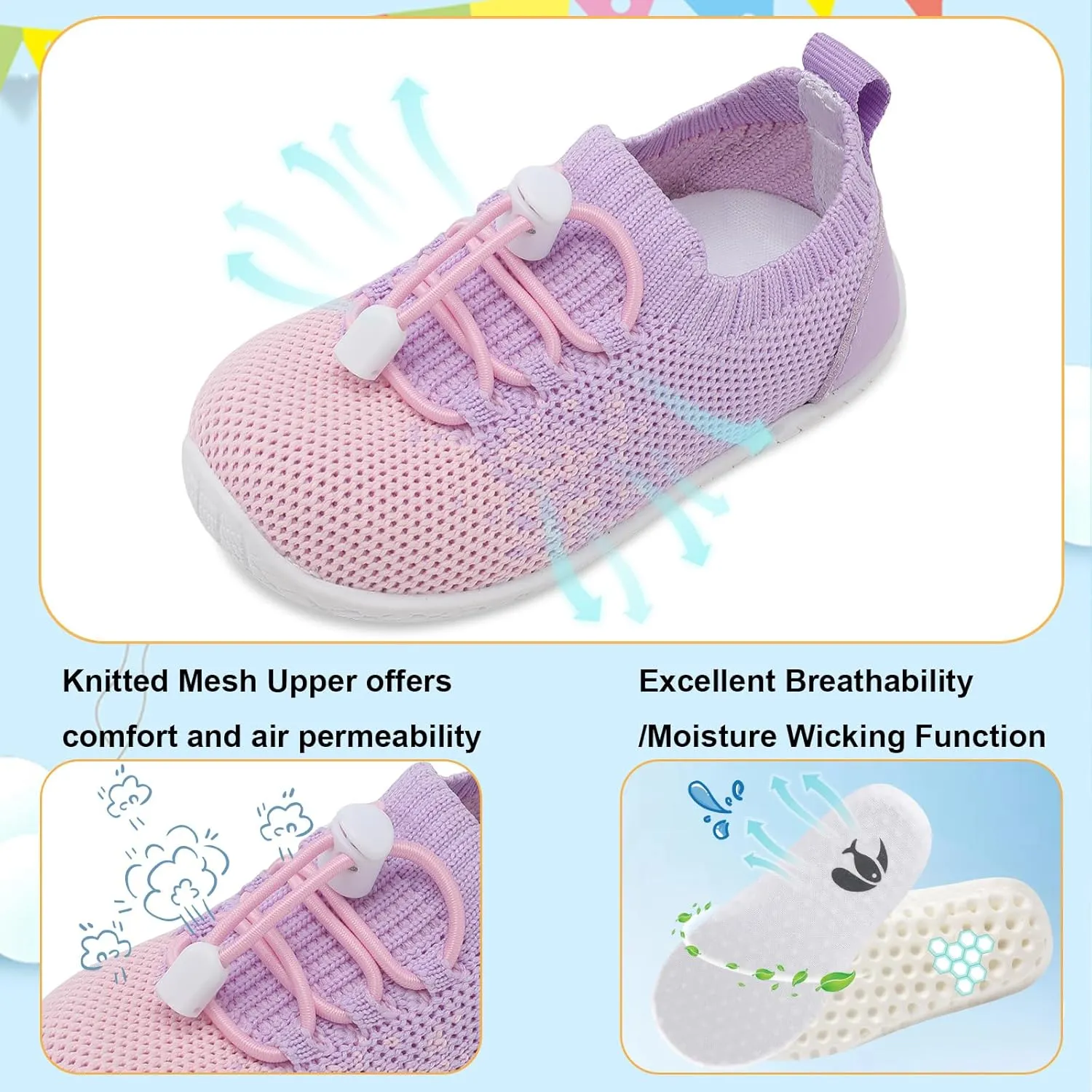 FEETCITY Baby Shoes Boys Girls First Walking Shoes Infant Sneakers Crib Shoes Breathable Lightweight Slip On Shoes
