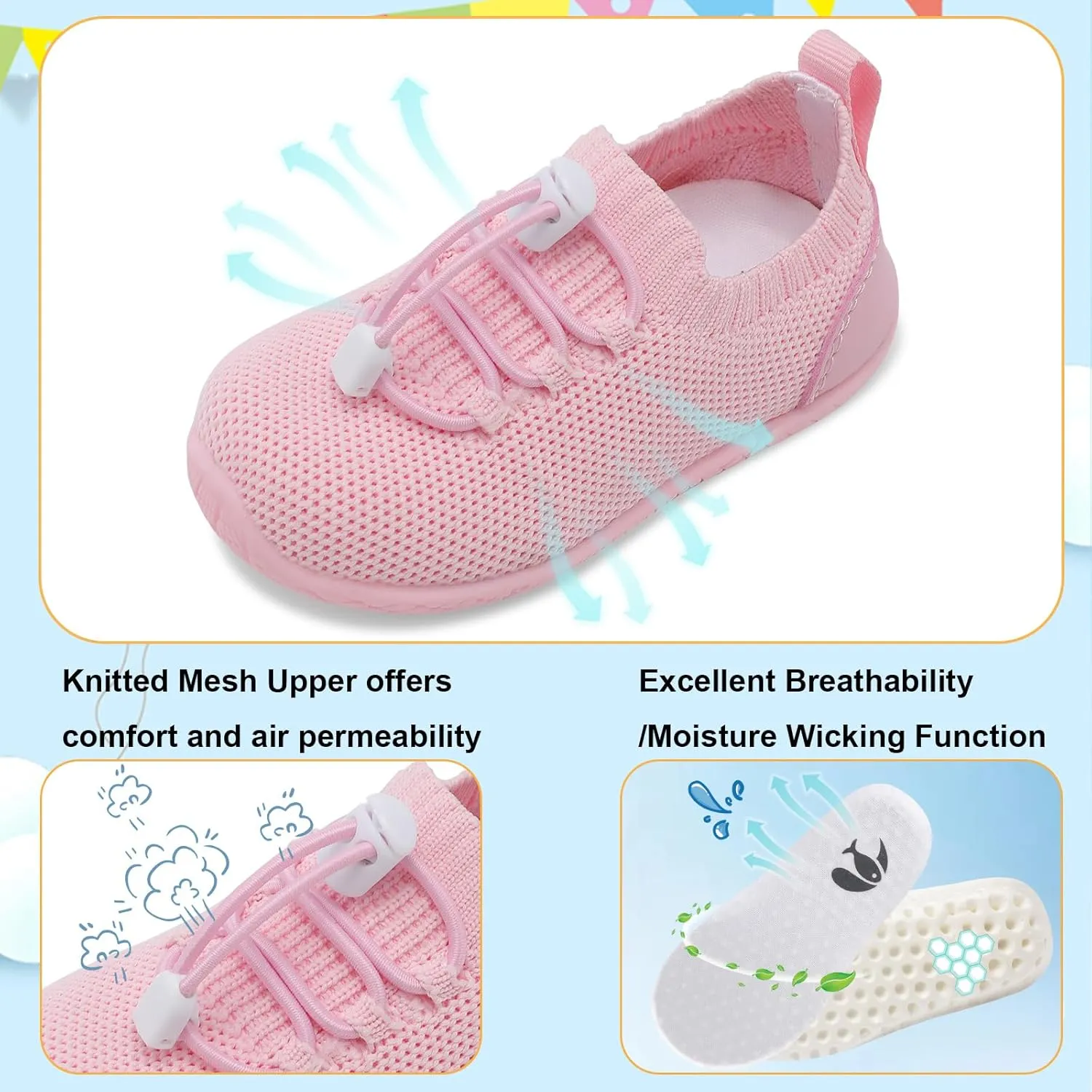 FEETCITY Baby Shoes Boys Girls First Walking Shoes Infant Sneakers Crib Shoes Breathable Lightweight Slip On Shoes