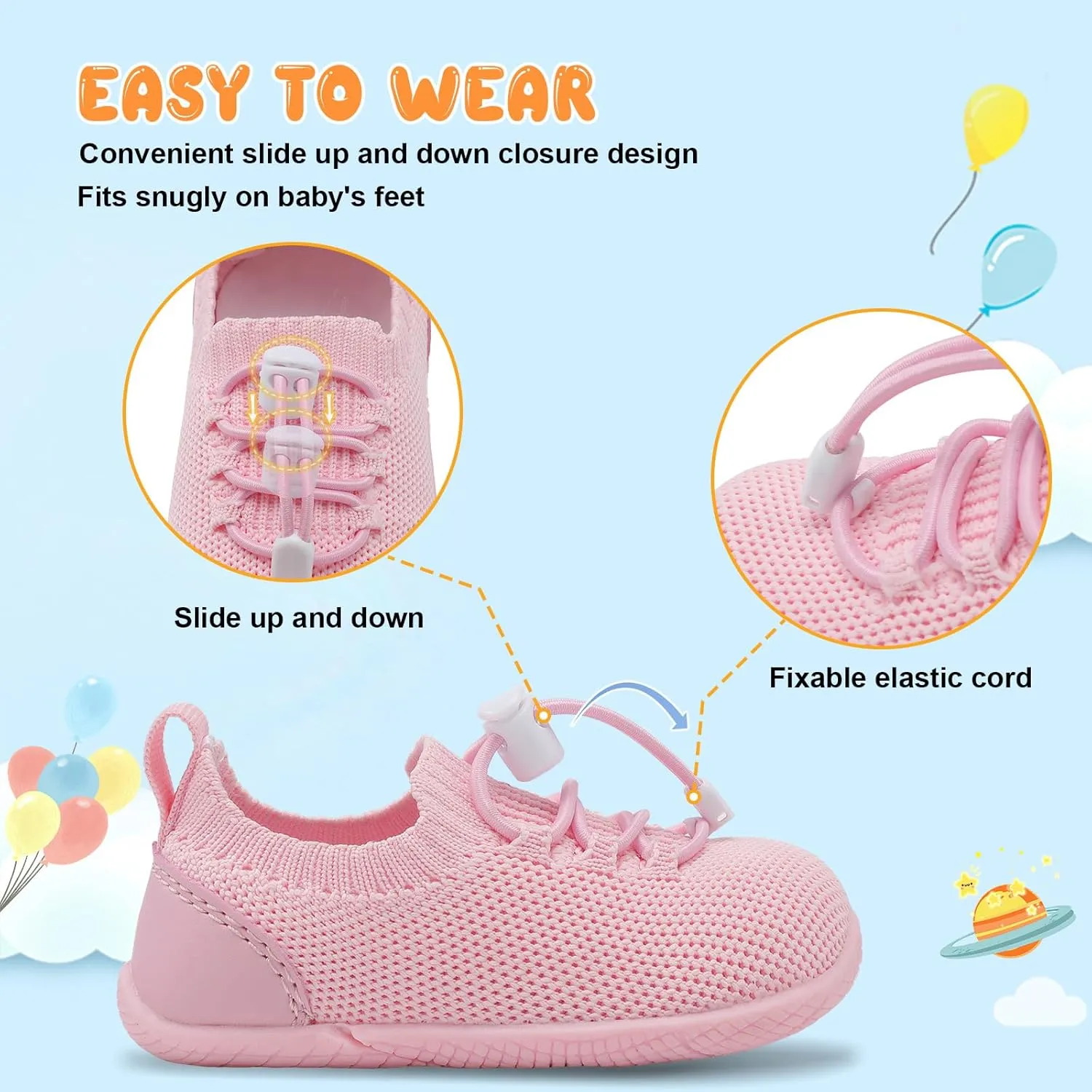 FEETCITY Baby Shoes Boys Girls First Walking Shoes Infant Sneakers Crib Shoes Breathable Lightweight Slip On Shoes