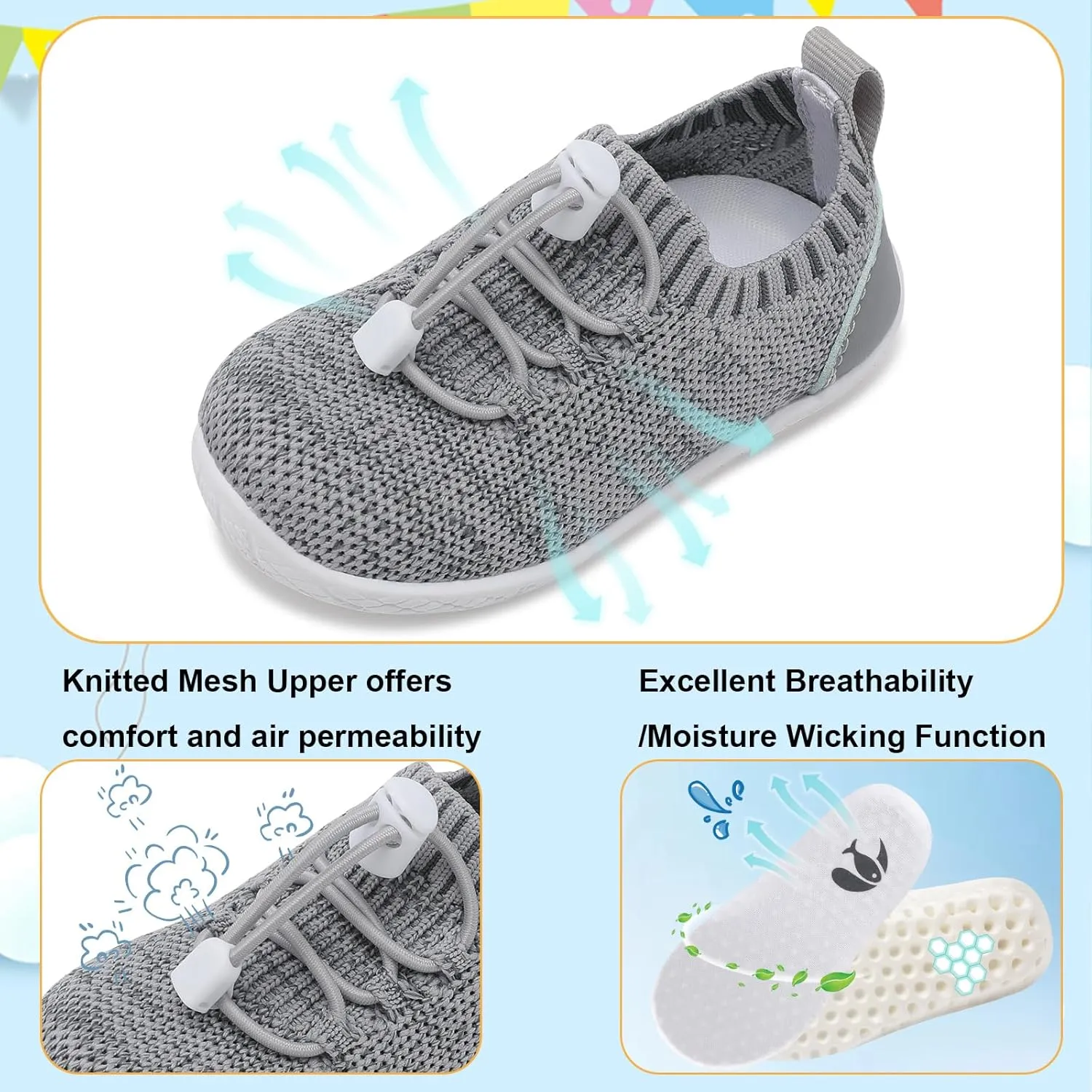 FEETCITY Baby Shoes Boys Girls First Walking Shoes Infant Sneakers Crib Shoes Breathable Lightweight Slip On Shoes