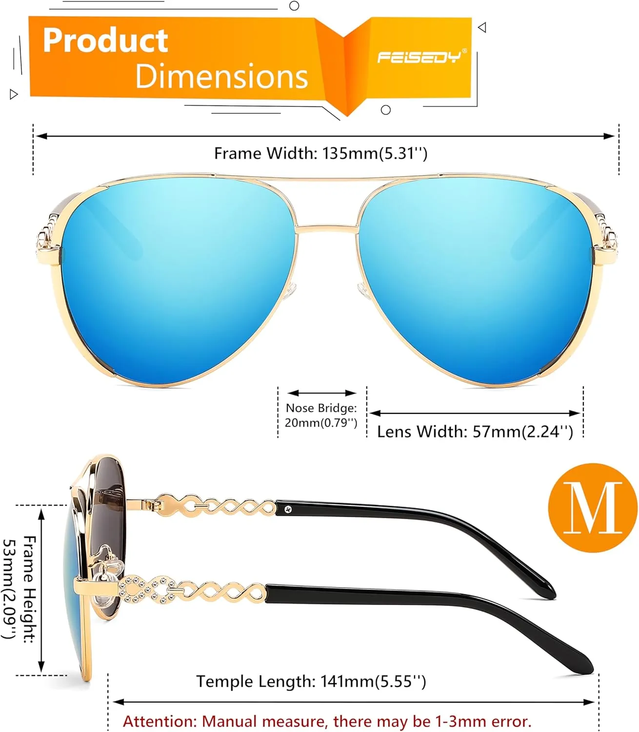 FEISEDY Retro Polarized Pilot Sunglasses for Women 70s Vintage Trendy Shades B4147