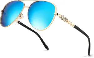 FEISEDY Retro Polarized Pilot Sunglasses for Women 70s Vintage Trendy Shades B4147