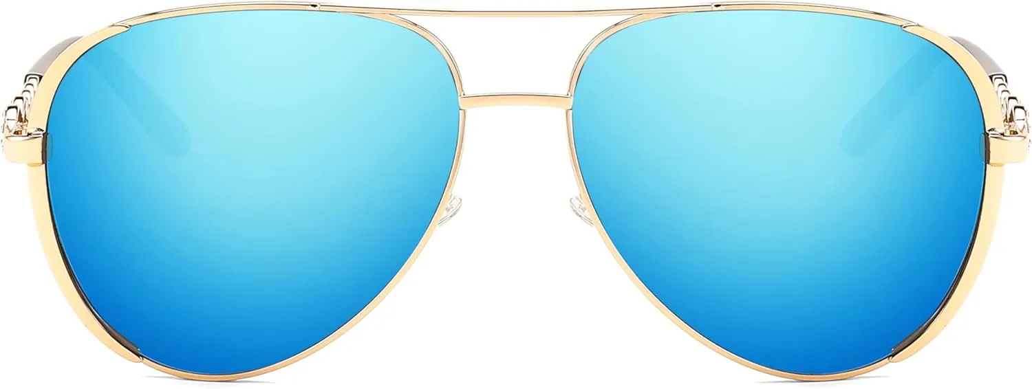 FEISEDY Retro Polarized Pilot Sunglasses for Women 70s Vintage Trendy Shades B4147
