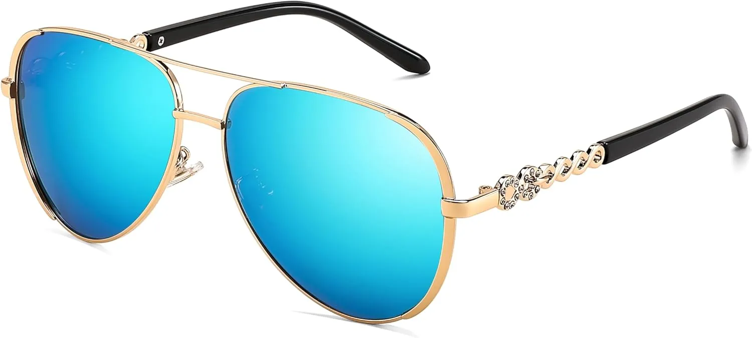 FEISEDY Retro Polarized Pilot Sunglasses for Women 70s Vintage Trendy Shades B4147