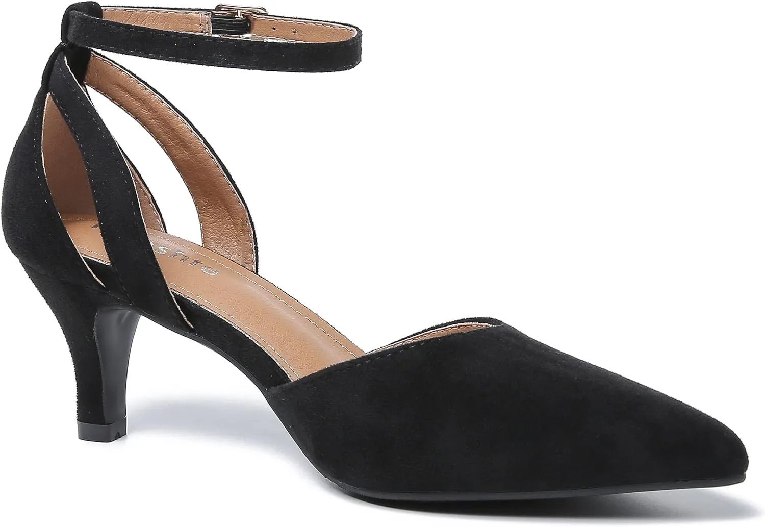 fereshte Women's Closed Pointed Toe Heels Ankle Strap Hollow Out D'Orsay Kitten Heel Dressy Pumps