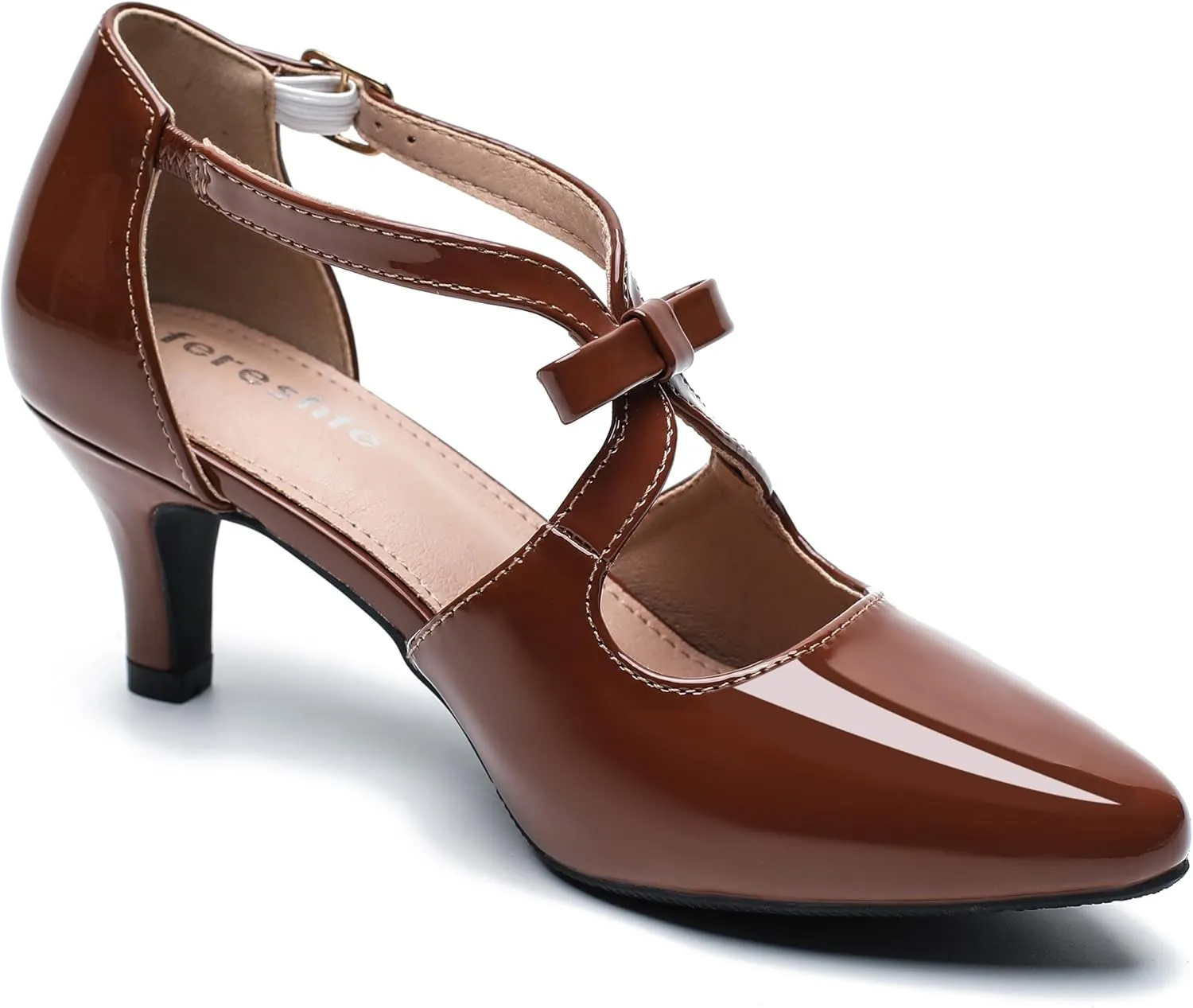 fereshte Women's Kitten Heels T Strap 2 Inch Low Heel Bow Pointed Toe D'Orsay Dressy Pumps