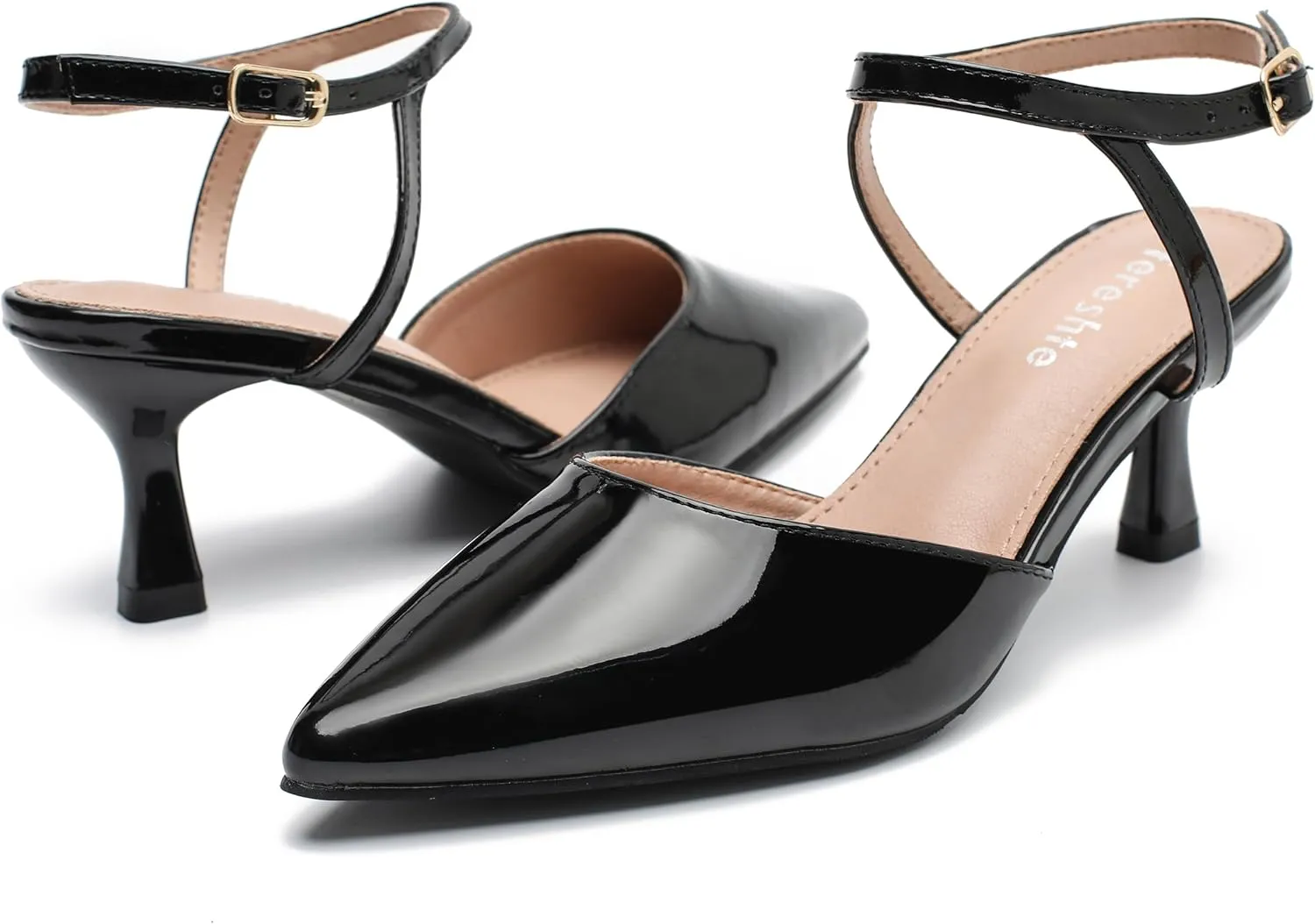 fereshte Women's Low Kitten Heels Ankle Strap Pumps Slingback Closed Toe Summer Dress Shoes