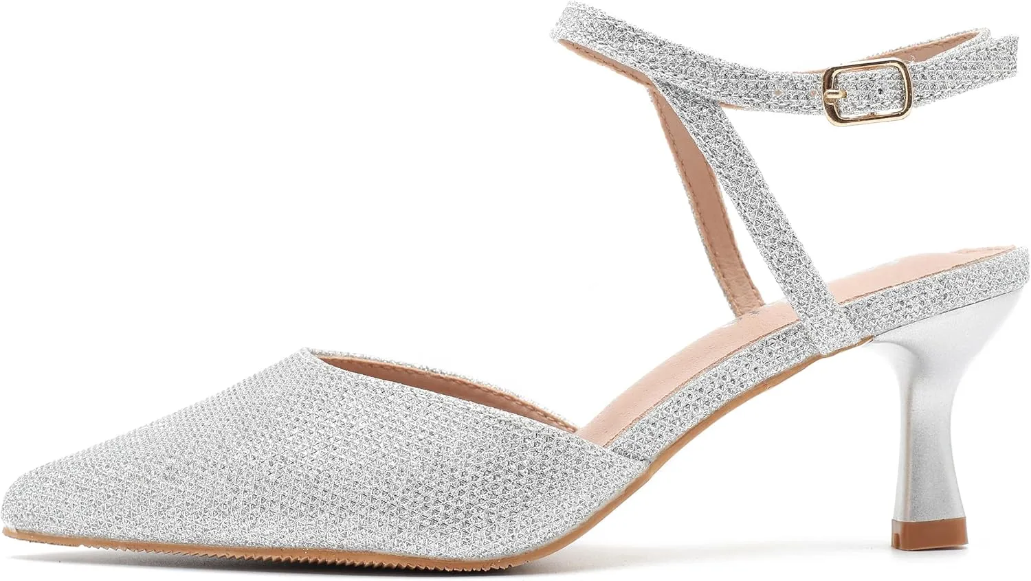 fereshte Women's Low Kitten Heels Ankle Strap Pumps Slingback Closed Toe Summer Dress Shoes