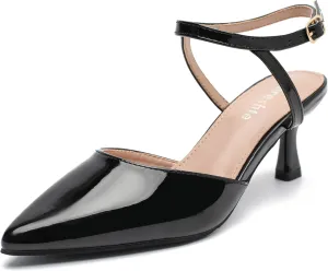 fereshte Women's Low Kitten Heels Ankle Strap Pumps Slingback Closed Toe Summer Dress Shoes