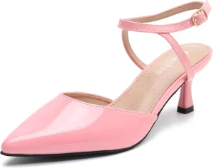 fereshte Women's Low Kitten Heels Ankle Strap Pumps Slingback Closed Toe Summer Dress Shoes