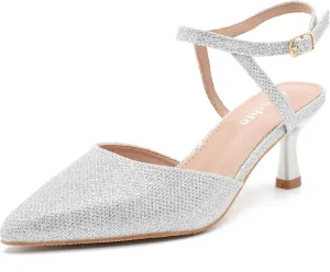 fereshte Women's Low Kitten Heels Ankle Strap Pumps Slingback Closed Toe Summer Dress Shoes