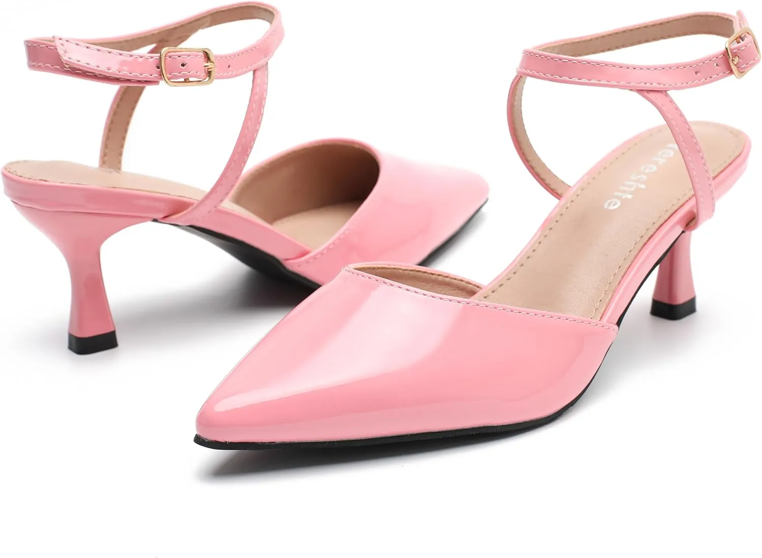 fereshte Women's Low Kitten Heels Ankle Strap Pumps Slingback Closed Toe Summer Dress Shoes