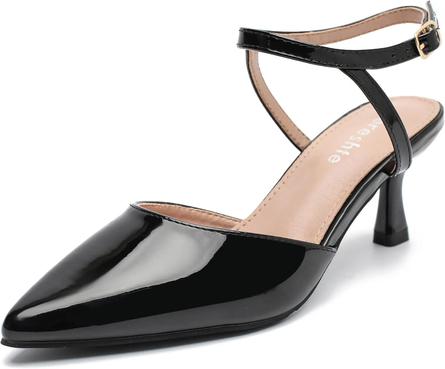 fereshte Women's Low Kitten Heels Ankle Strap Pumps Slingback Closed Toe Summer Dress Shoes