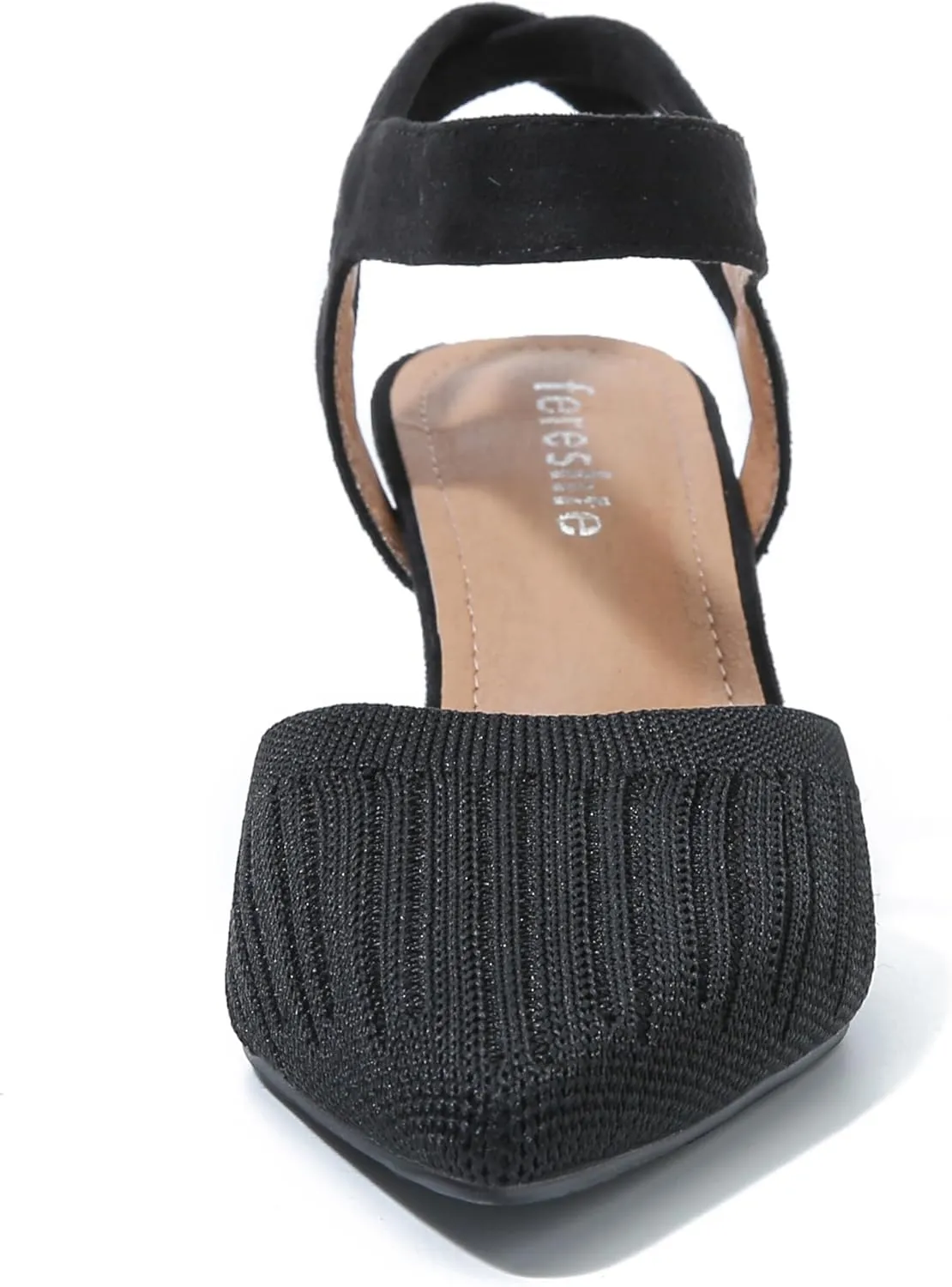 fereshte Women's Low Kitten Heels Knit Pumps Elastic Ankle Strap Slingback Dress Shoes