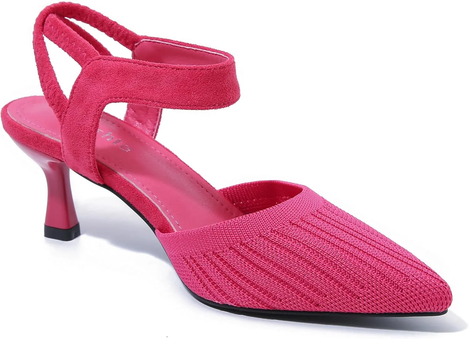 fereshte Women's Low Kitten Heels Knit Pumps Elastic Ankle Strap Slingback Dress Shoes