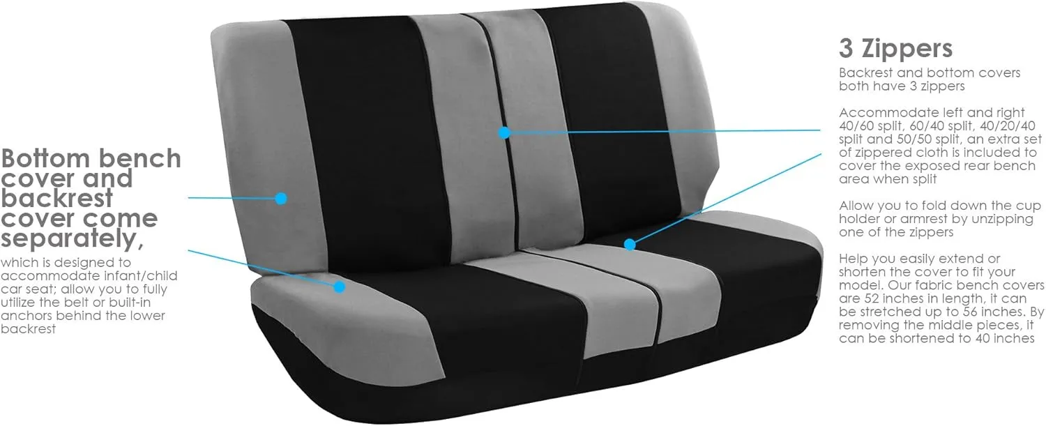 FH Group Car Seat Cover Light Breezy Automotive Seat Covers Flat Foam Padding Cloth Full Combo Set Gray Seat Covers, Airbag and Split Rear Universal Fit Interior Accessories for Cars Trucks and SUV