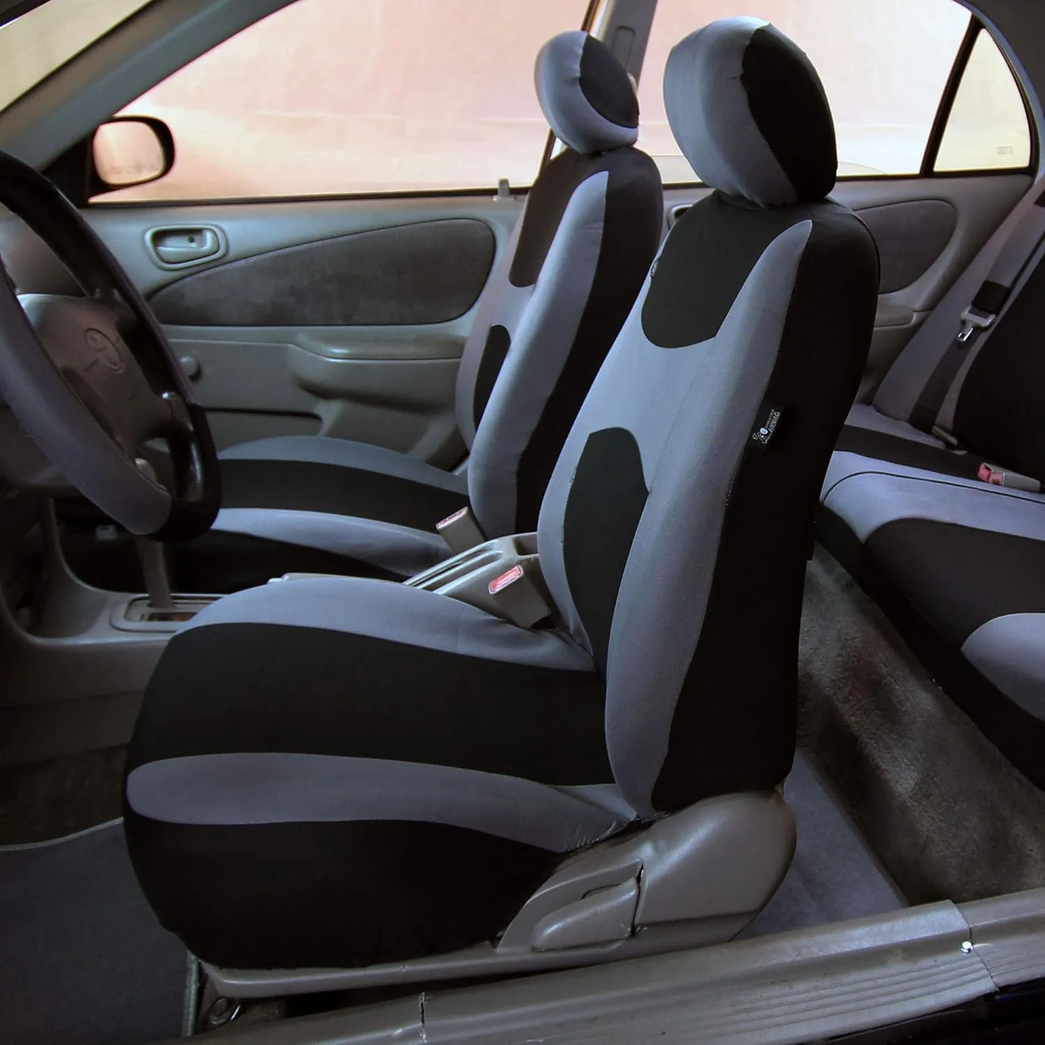 FH Group Car Seat Cover Light Breezy Automotive Seat Covers Flat Foam Padding Cloth Full Combo Set Gray Seat Covers, Airbag and Split Rear Universal Fit Interior Accessories for Cars Trucks and SUV