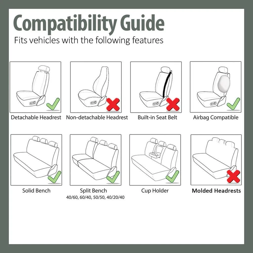 FH Group Car Seat Cover Light Breezy Automotive Seat Covers Flat Foam Padding Cloth Full Combo Set Gray Seat Covers, Airbag and Split Rear Universal Fit Interior Accessories for Cars Trucks and SUV