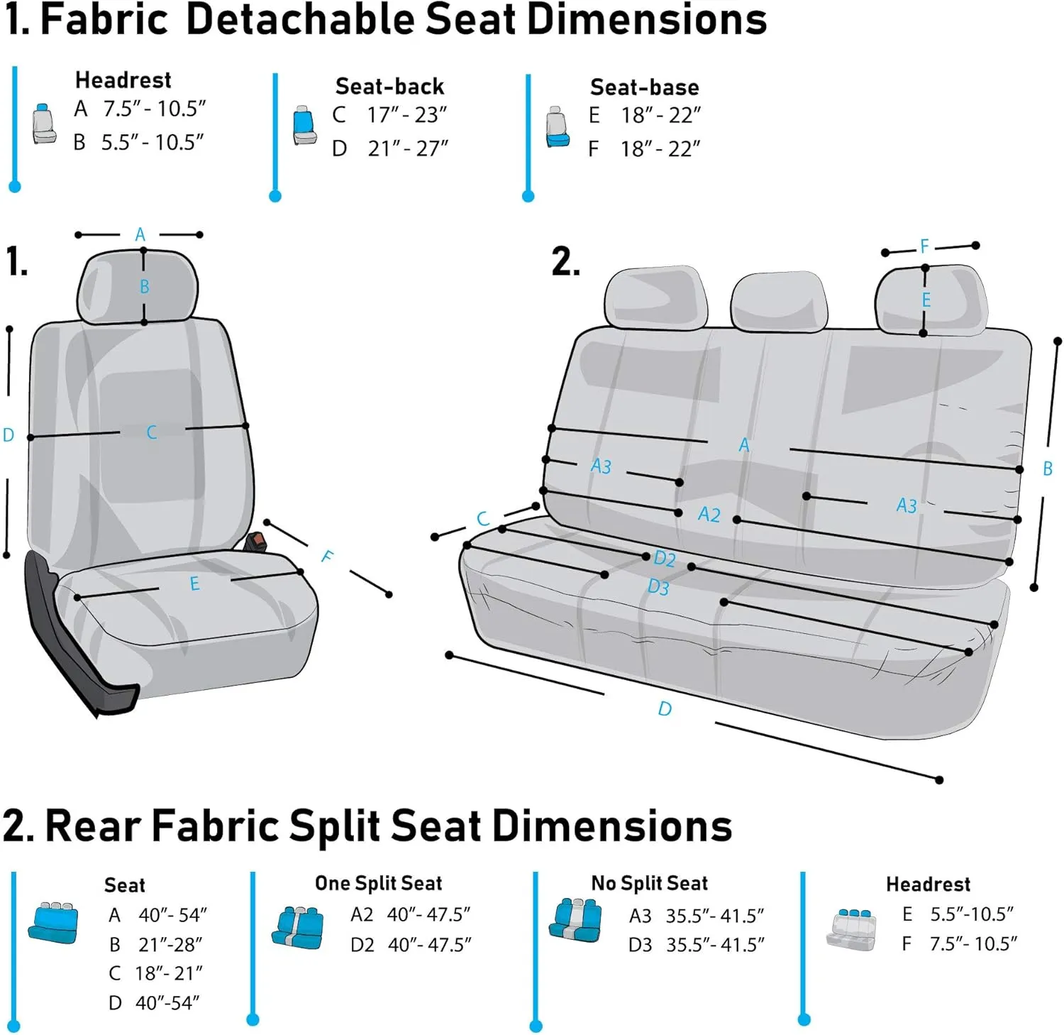 FH Group Car Seat Cover Light Breezy Automotive Seat Covers Flat Foam Padding Cloth Full Combo Set Gray Seat Covers, Airbag and Split Rear Universal Fit Interior Accessories for Cars Trucks and SUV