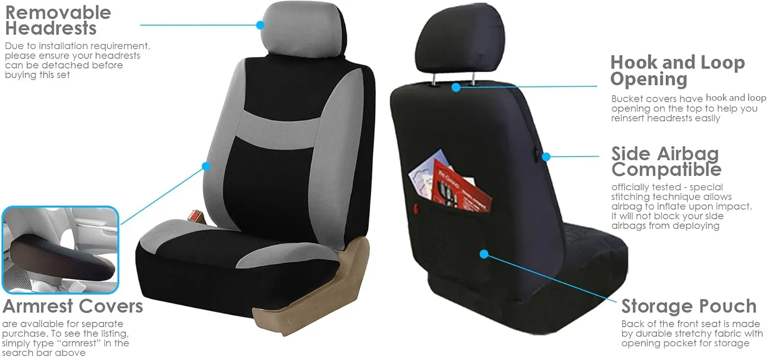 FH Group Car Seat Cover Light Breezy Automotive Seat Covers Flat Foam Padding Cloth Full Combo Set Gray Seat Covers, Airbag and Split Rear Universal Fit Interior Accessories for Cars Trucks and SUV
