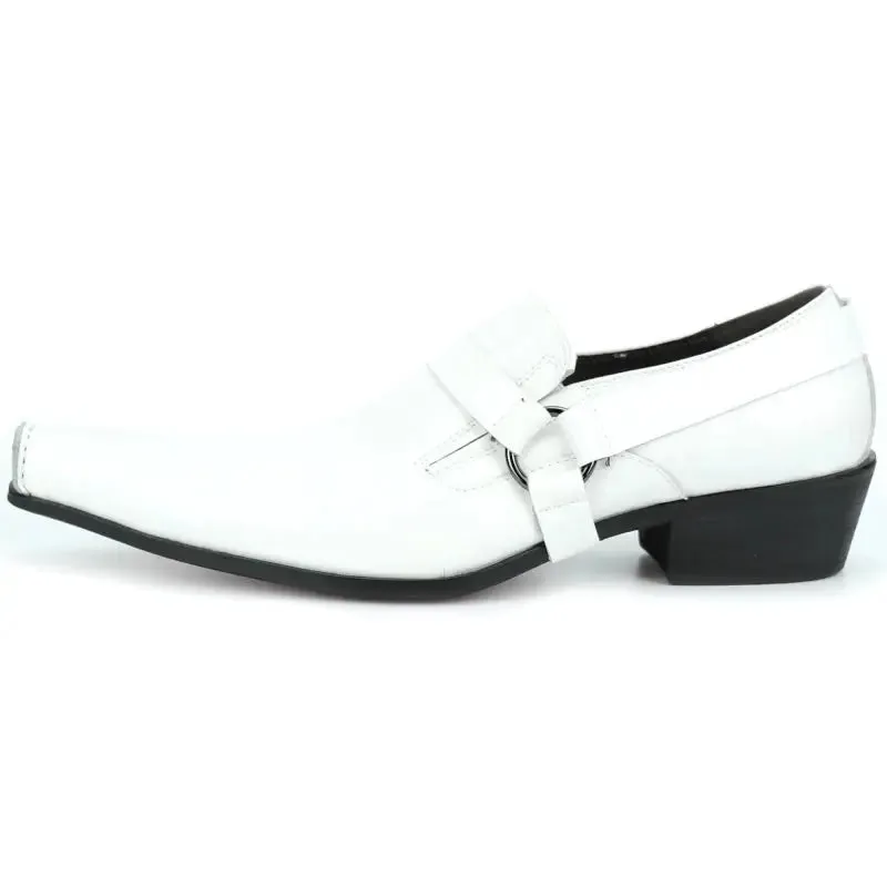 Fiesso FI-7278 White Leather Pointed Toe Loafers