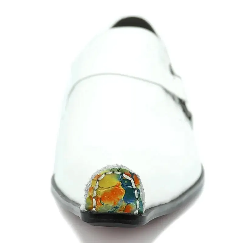 Fiesso FI-7278 White Leather Pointed Toe Loafers