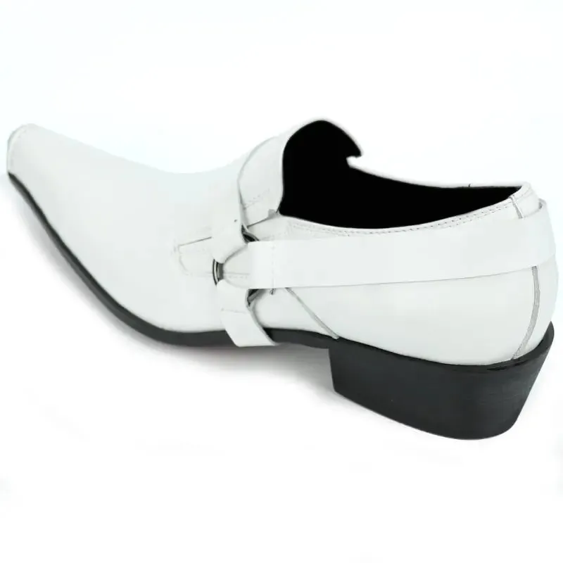 Fiesso FI-7278 White Leather Pointed Toe Loafers