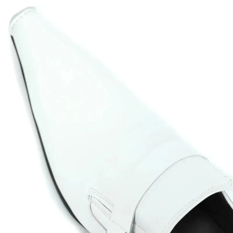 Fiesso FI-7278 White Leather Pointed Toe Loafers