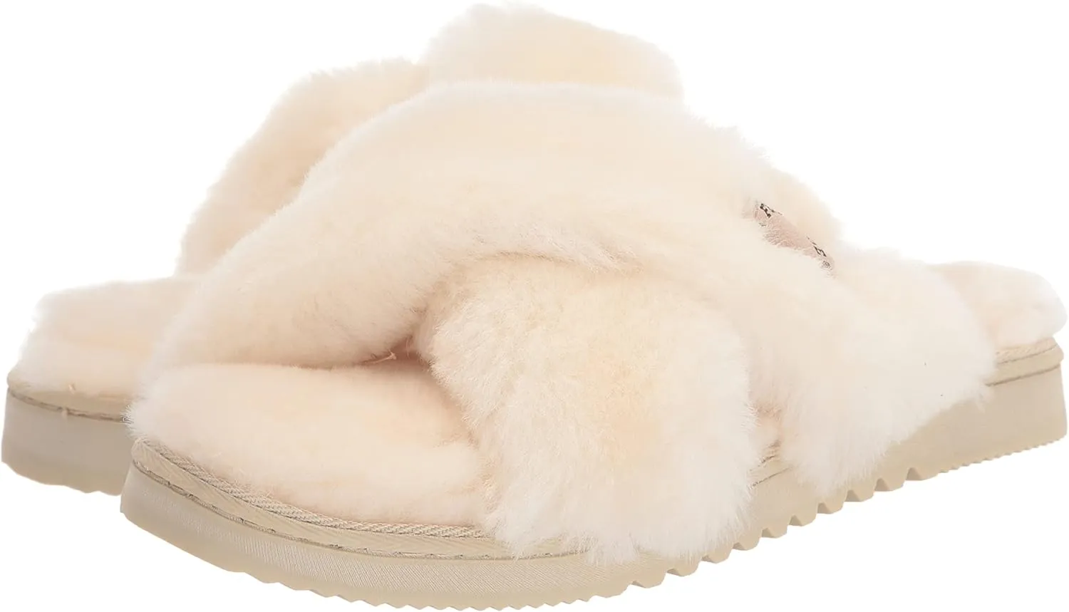 Fireside by Dearfoams Women's Newcastle Crossband All Over Shearling Easy on/Off Slide Slipper