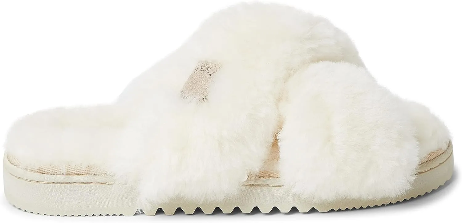 Fireside by Dearfoams Women's Newcastle Crossband All Over Shearling Easy on/Off Slide Slipper