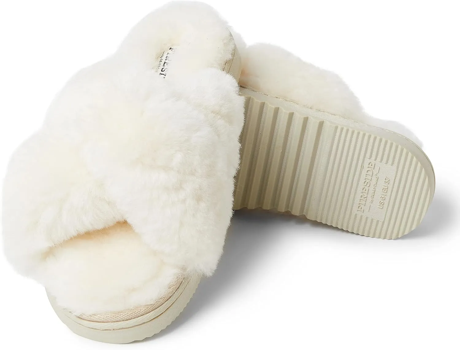 Fireside by Dearfoams Women's Newcastle Crossband All Over Shearling Easy on/Off Slide Slipper