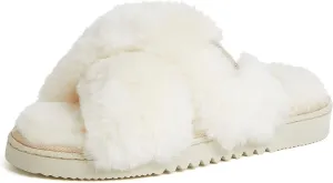 Fireside by Dearfoams Women's Newcastle Crossband All Over Shearling Easy on/Off Slide Slipper
