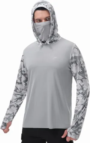 FISHEAL Men's Performance Fishing Hoodie Shirt - UPF 50  UV Sun Protection Long Sleeve Shirts with Mesh Face Mask