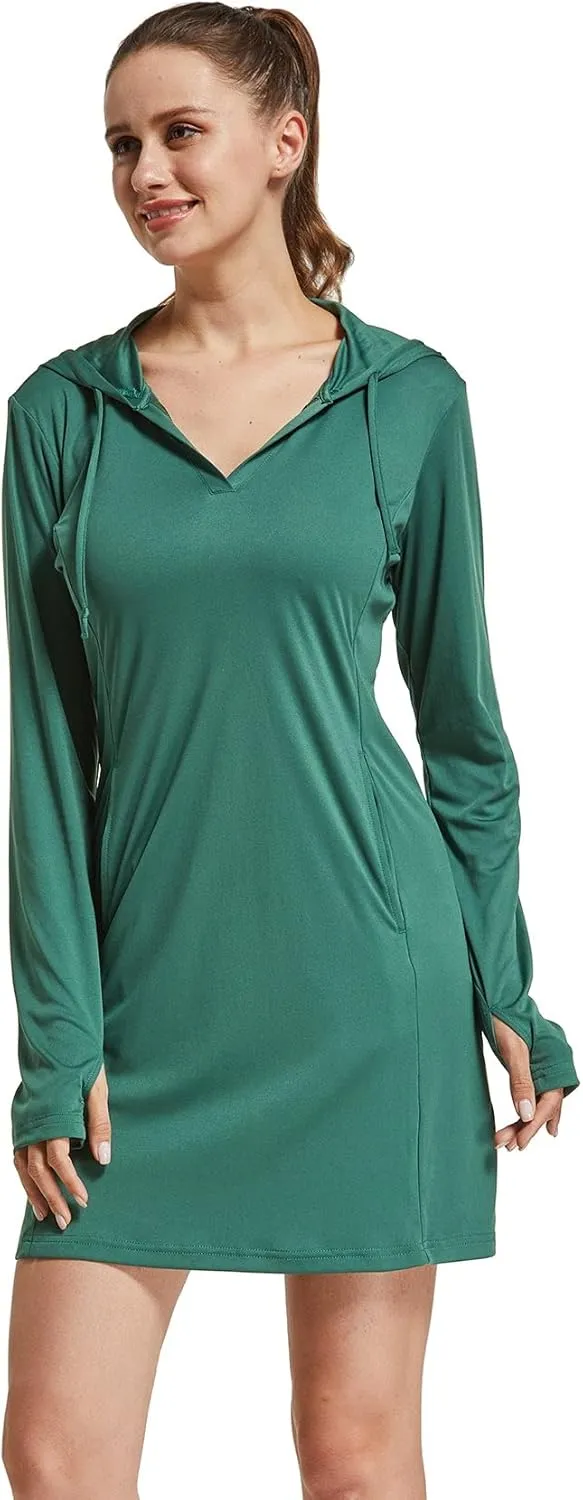 FitsT4 Sports Womens Cover-Up Dress Beach UPF 50  SPF Sun Protection Long Sleeve Shirts